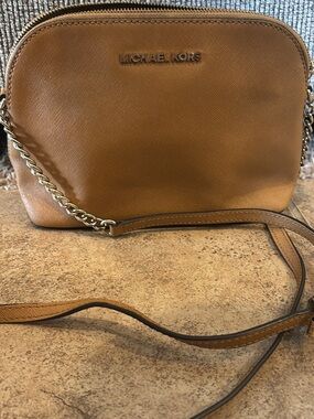 Michael Kors Cognac Leather Chain-Trim Crossbody Bag